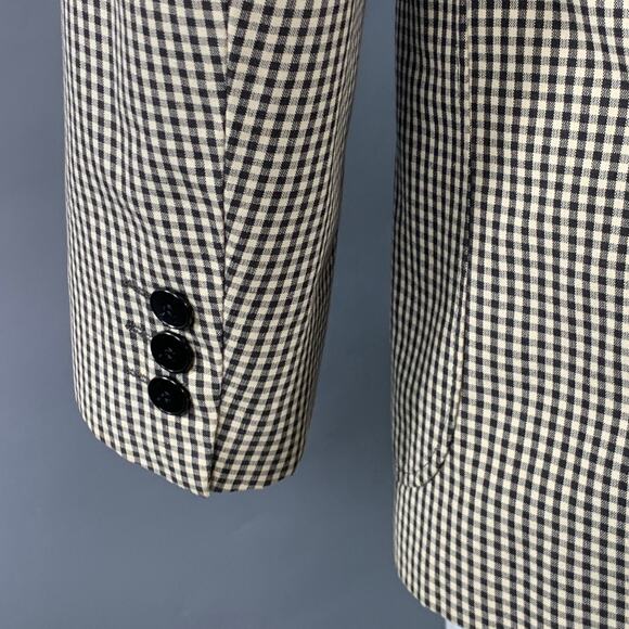 AGNÈS B. Size 42 Cream Black Gingham Cotton Slim Fit Notch Lapel Sport Coat - Picture 5 of 8